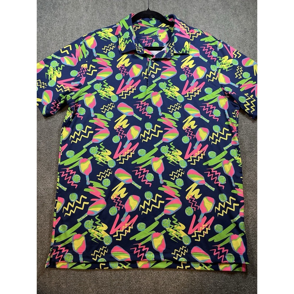 Chubbies Men's The Backhand Winner Performance Polo Pickleball Navy Neon Size L